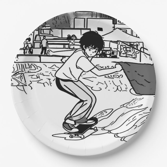 Skateboard Moves - Young Skateboarder Paper Plates (Front)