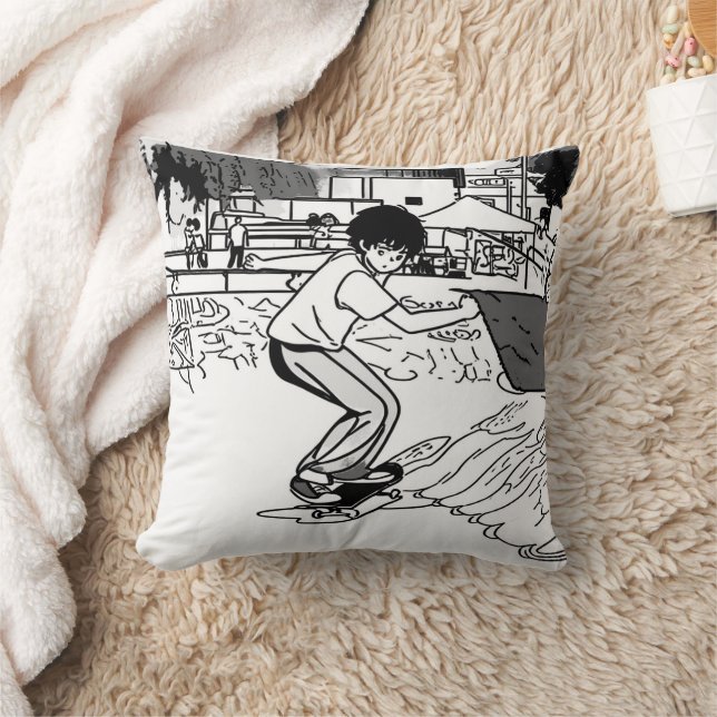 Skateboard Moves - Young Skateboarder Throw Pillow (Blanket)
