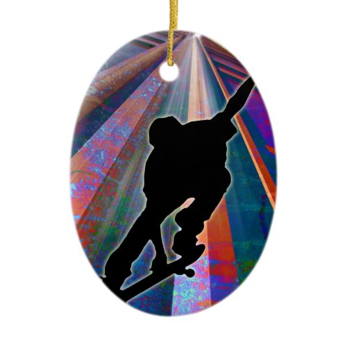 Skateboard on a Building Ray Ceramic Ornament