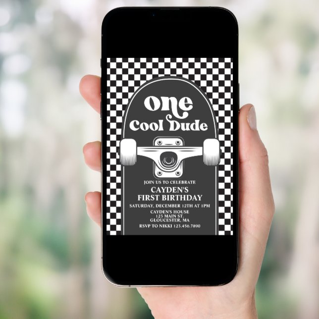 Skateboard One Cool Dude 1st Birthday Invitation (Front Digital)