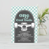 Skateboard One Cool Dude 1st Birthday Invitation (Standing Front)