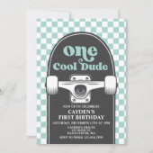 Skateboard One Cool Dude 1st Birthday Invitation (Front)