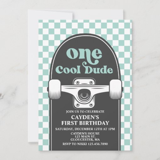 Skateboard One Cool Dude 1st Birthday Invitation Zazzle