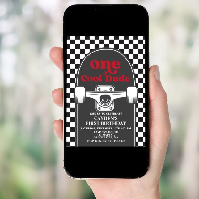 Skateboard One Cool Dude 1st Birthday Invitation (Front Digital)