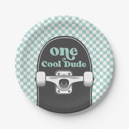 Skateboard One Cool Dude Birthday Paper Plates