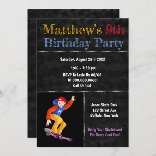 Skateboard Park Black Chalkboard Birthday Party 