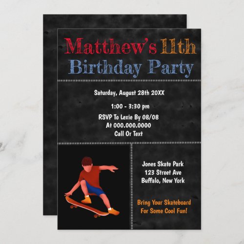 Skateboard Park Black Chalkboard Birthday Party 