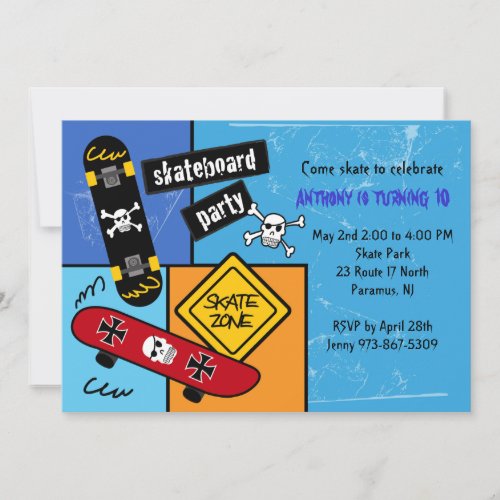 Skateboard Party Birthday Invitation