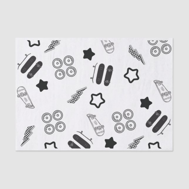 Skateboard Pattern Black 10LB Tissue Paper (Front)
