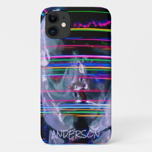 Skateboard Personalized Modern   Neon Robot Case_M iPhone 11 Case