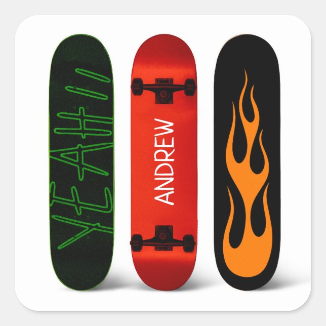 Skateboard Personalized Square Sticker (Front)