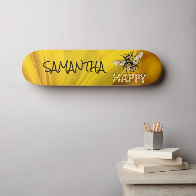 Skateboard Personalized Yellow Bee Happy (Wall Art (Horz))