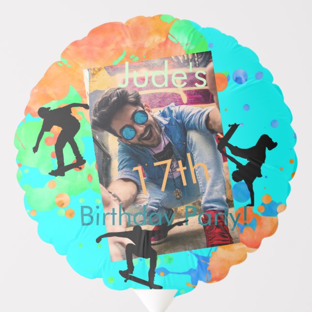 Skateboard Photo Birthday, Party Balloon (Front)