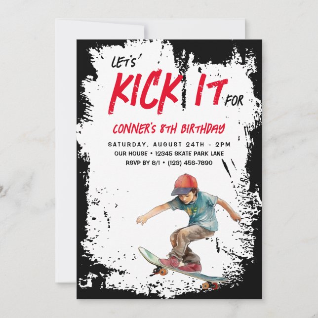 Skateboard Photo Grunge Skate Boy Birthday Party Invitation (Front)