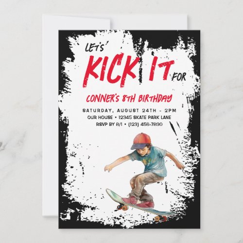 Skateboard Photo Grunge Skate Boy Birthday Party Invitation