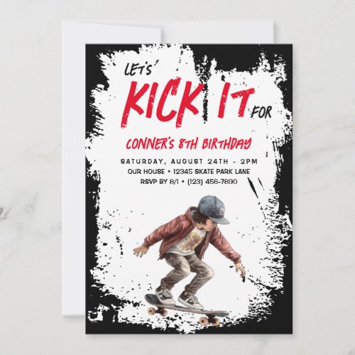 Skateboard Photo Grunge Skate Boy Birthday Party Invitation