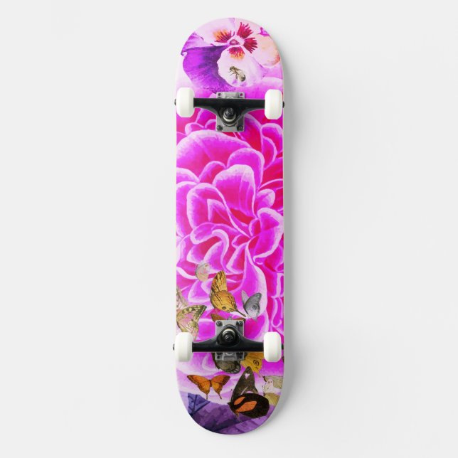 SKATEBOARD PINK FLOWER AND BUTTERFLIES (Front)