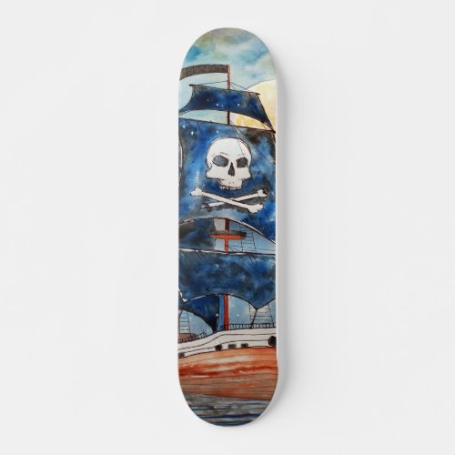 Skateboard Pirate ship with full moon