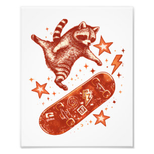 Skateboard Raccoon Y2K 90s Style Photo Print