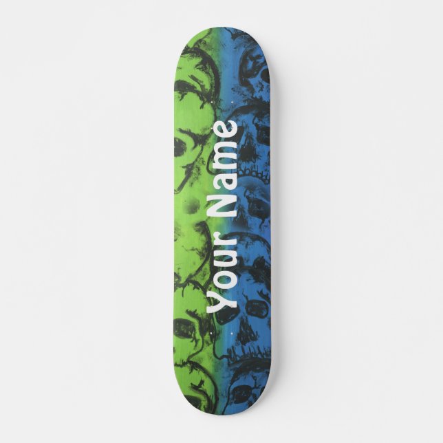 Skateboard - Rainbow Skull - Customize w Your Name (Front)