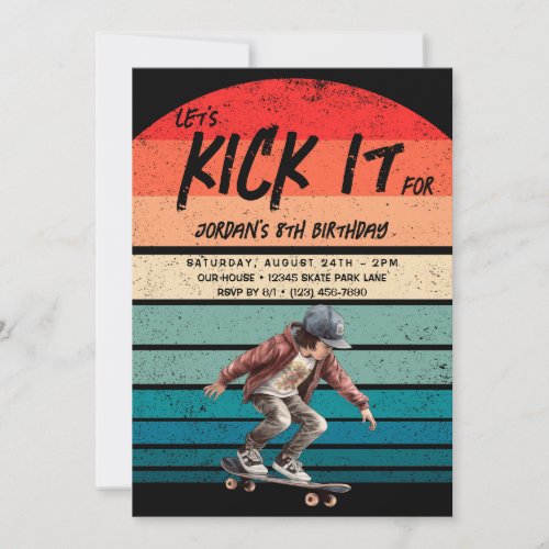 Skateboard Retro Sunset Photo Boys Birthday Party Invitation