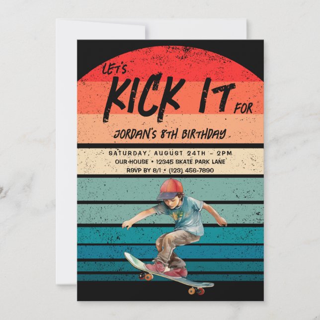 Skateboard Retro Sunset Photo Boys Birthday Party Invitation (Front)