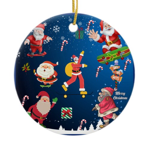 Skateboard Santa  Ceramic Ornament