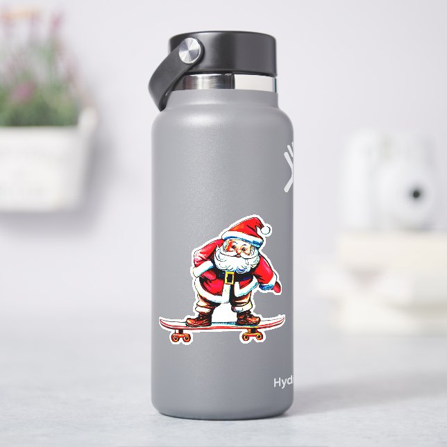 Skateboard Santa Christmas 4" Kiss Cut Vinyl       Sticker (HydroFlask)