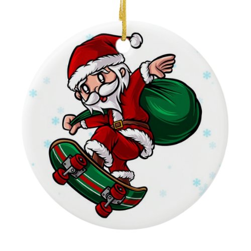 Skateboard Santa Claus Ceramic Ornament