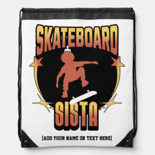 SKATEBOARD SISTA Afro Skateboarding Custom Name Drawstring Bag