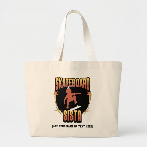 SKATEBOARD SISTA Afro Skateboarding Custom Name Large Tote Bag