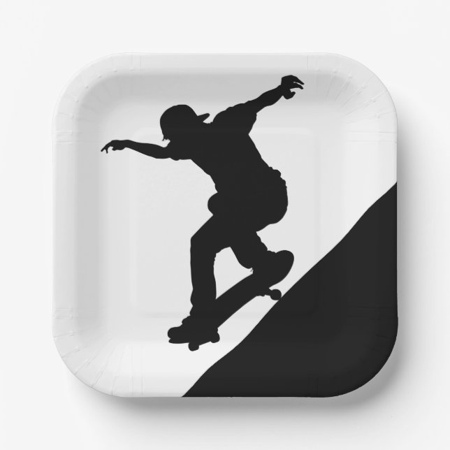Skateboard Skateboarding Fun Silhouette Paper Plates (Front)