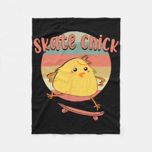 Skateboard Skater Girl Chicken Vintage 80s 90s Ret Fleece Blanket