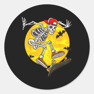 Skateboard Skeleton Funny Halloween Costume Skate Classic Round Sticker