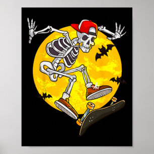 Skateboard Skeleton Funny Halloween Costume Skate Poster