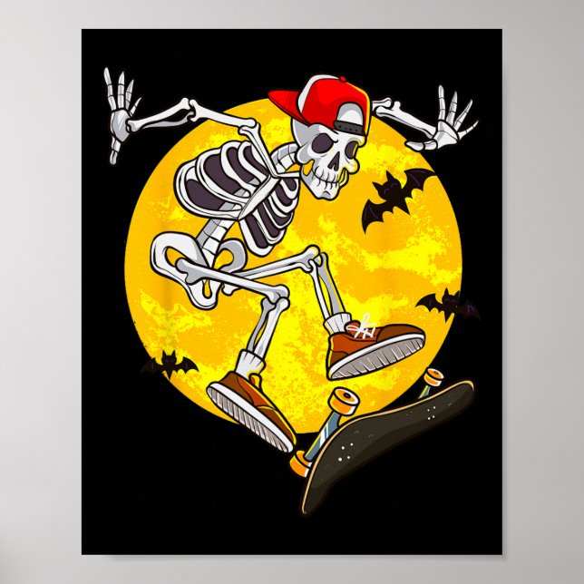 Skateboard Skeleton Funny Halloween Costume Skate  Poster (Front)