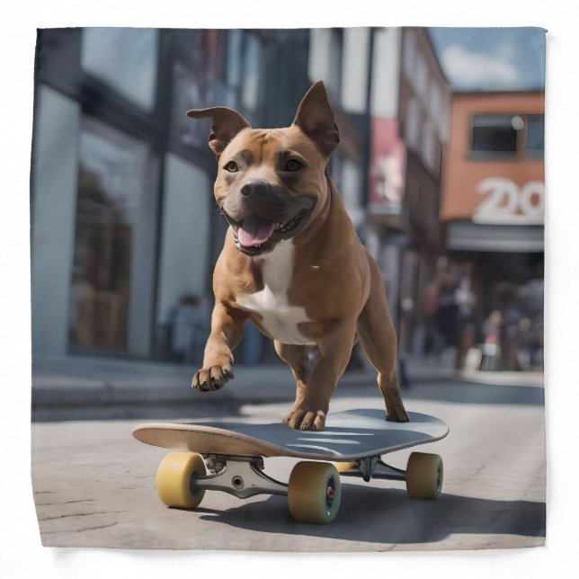 Skateboard Stunt: A Staffy on the Move Bandana (Front)