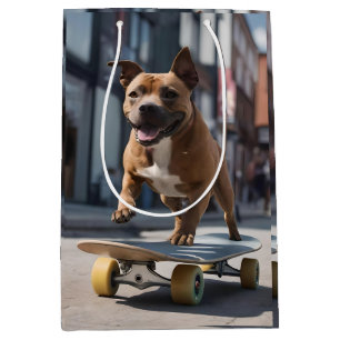 Skateboard Stunt: A Staffy on the Move Medium Gift Bag