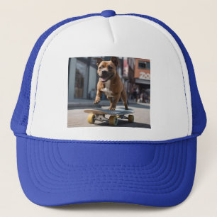 Skateboard Stunt: A Staffy on the Move Trucker Hat