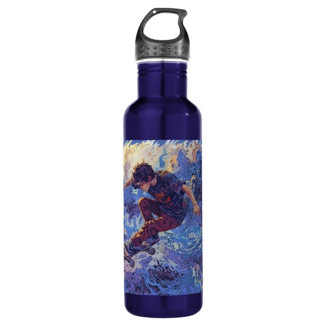 Skateboard Surfing - Skateboarder Design Stainless Steel Water Bottle (Front)