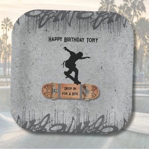 Skateboard Teen Birthday Urban Graffiti Grunge Paper Plates
