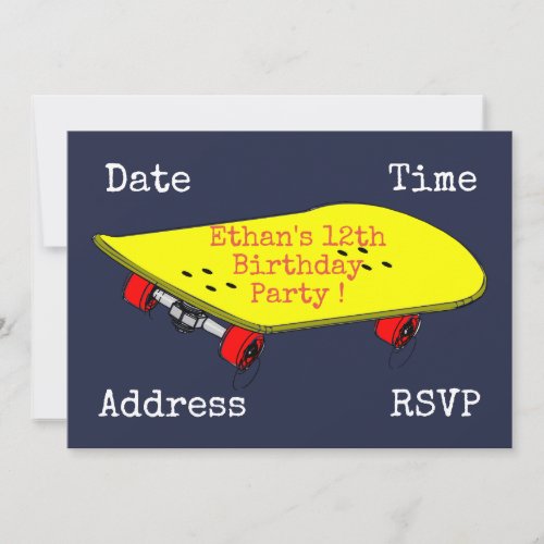 Skateboard teenage boys sport birthday party invitation