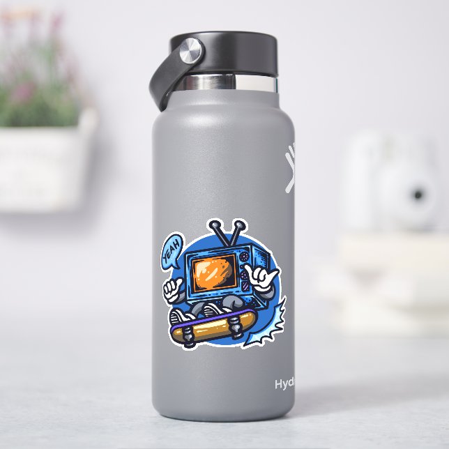 Skateboard Television Blue Brown 4" Kiss Cut Vinyl Sticker (HydroFlask)