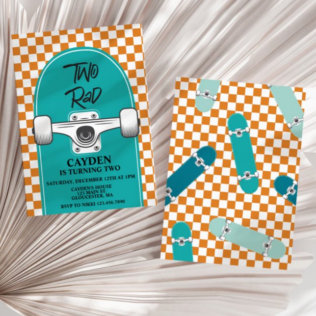 Skateboard two rad 2nd Birthday Invitation (Creator Uploaded)