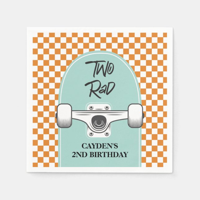 Skateboard Two Rad 2nd Birthday Napkins (Front)