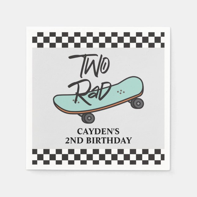 Skateboard Two Rad 2nd Birthday Napkins (Front)
