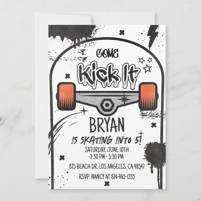 Skateboard White Invitation (Front)