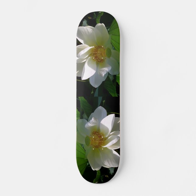 Skateboard with delicate white Lotus Flower Deck (Front)