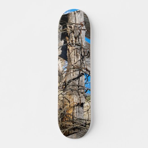 Skateboard with Gnarly Rusty Barbed Wire Design