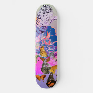 SKATEBOARD WITH JAPANESE TIGER AND FLOWER